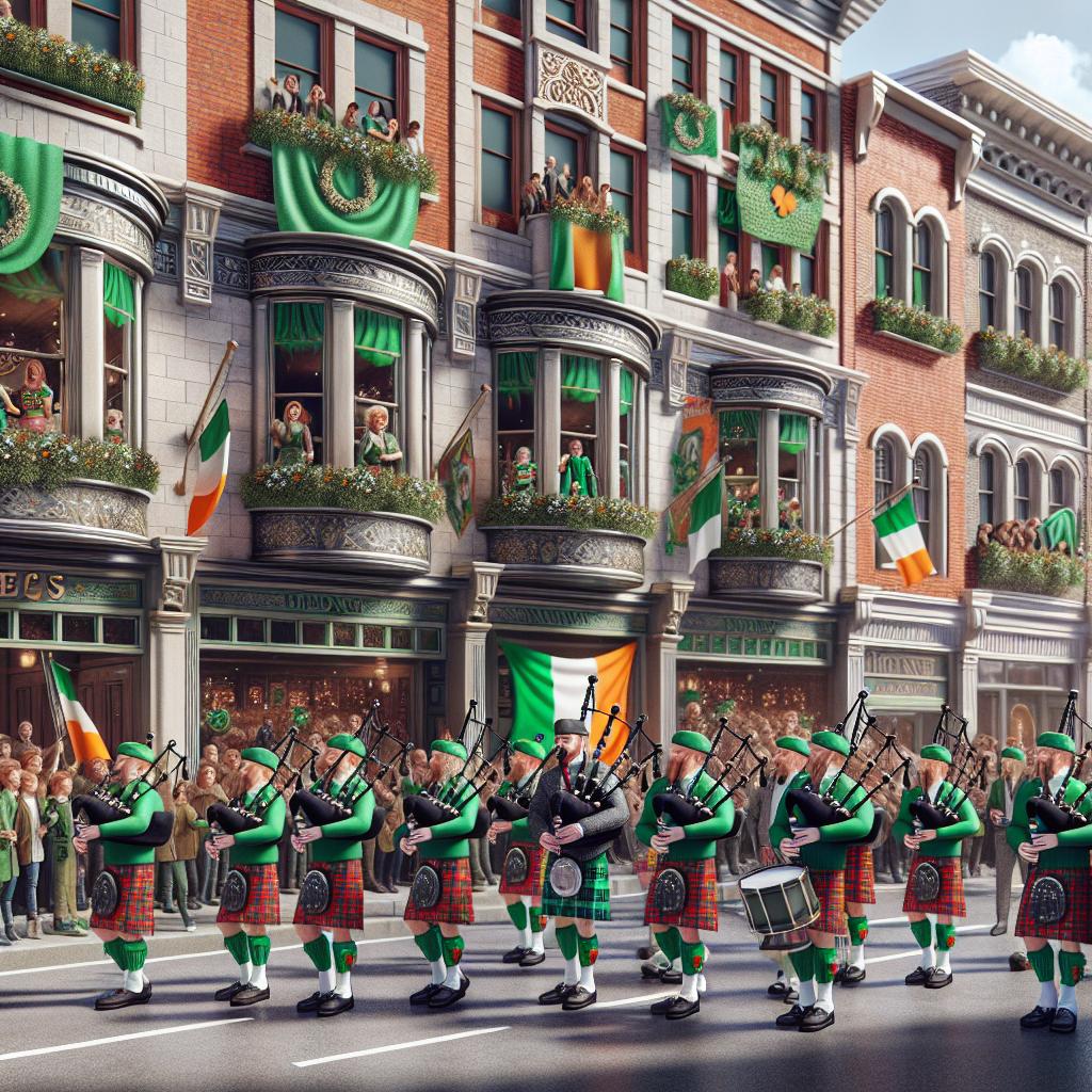 Irish-themed downtown parade illustration