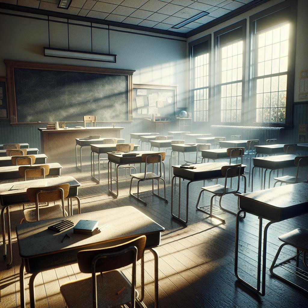 Empty school classroom scene