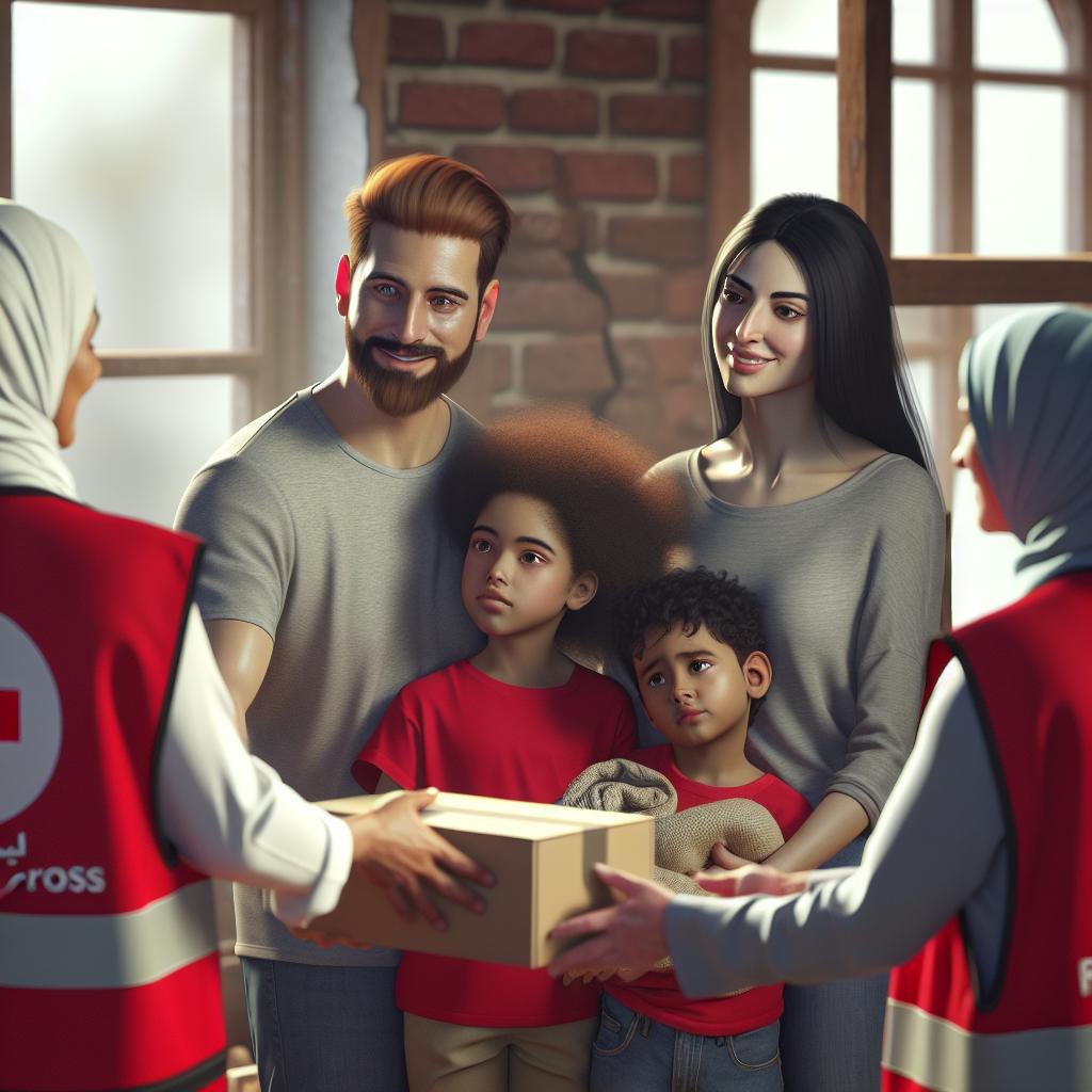 Family receiving Red Cross