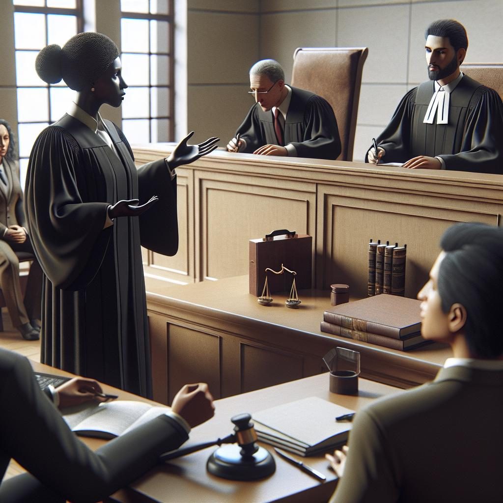 Courtroom trial illustration art.