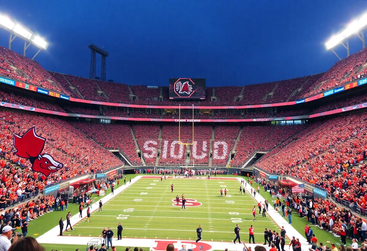 Cheerful fans in a stadium during the Cheez-It Citrus Bowl with team banners.