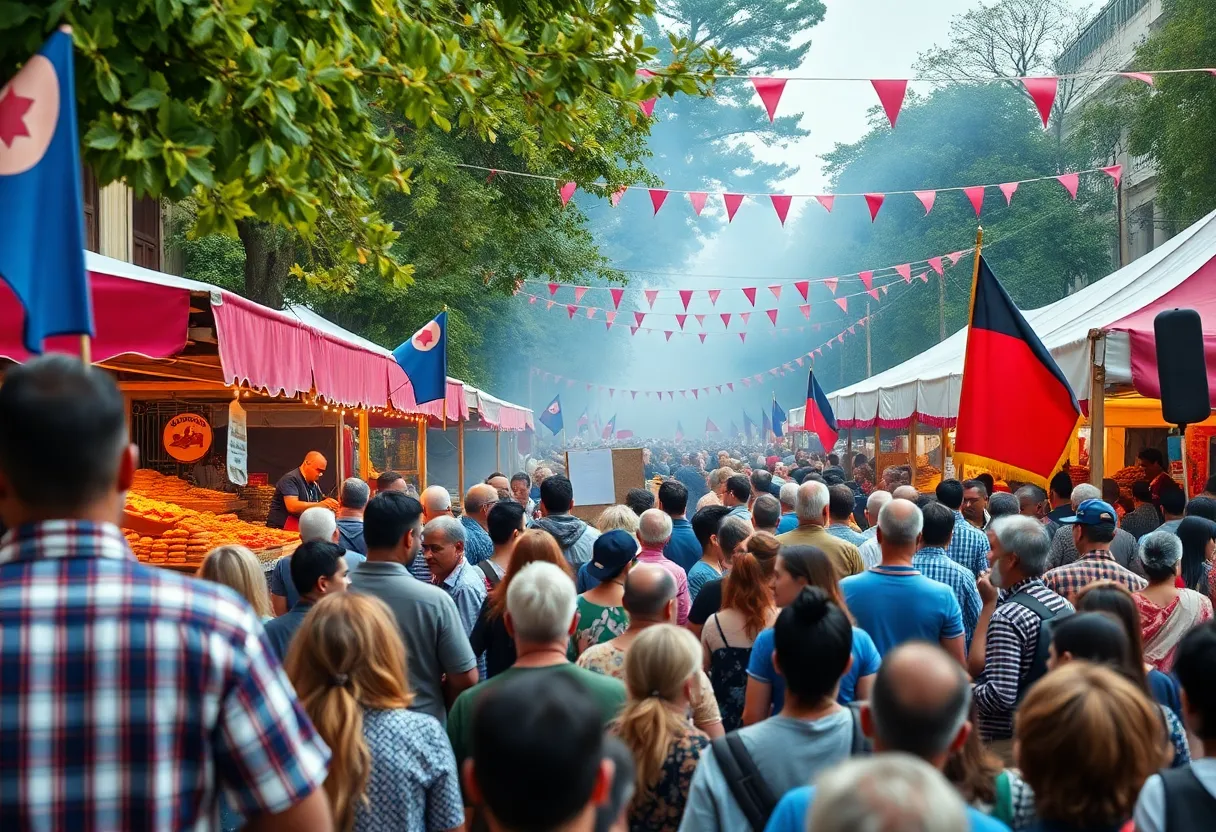 Crowd at Carolina Day Celebration with food and music
