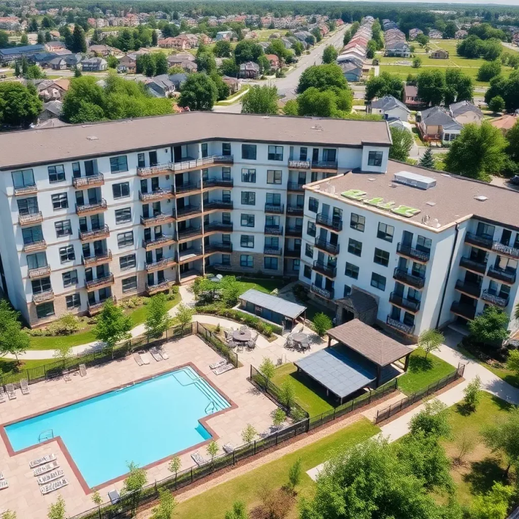 Exterior view of the Lively Drayton Mills apartment complex in Spartanburg, SC.