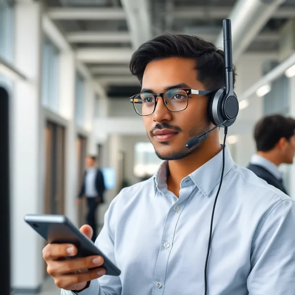 Modern office with advanced wireless communication technology