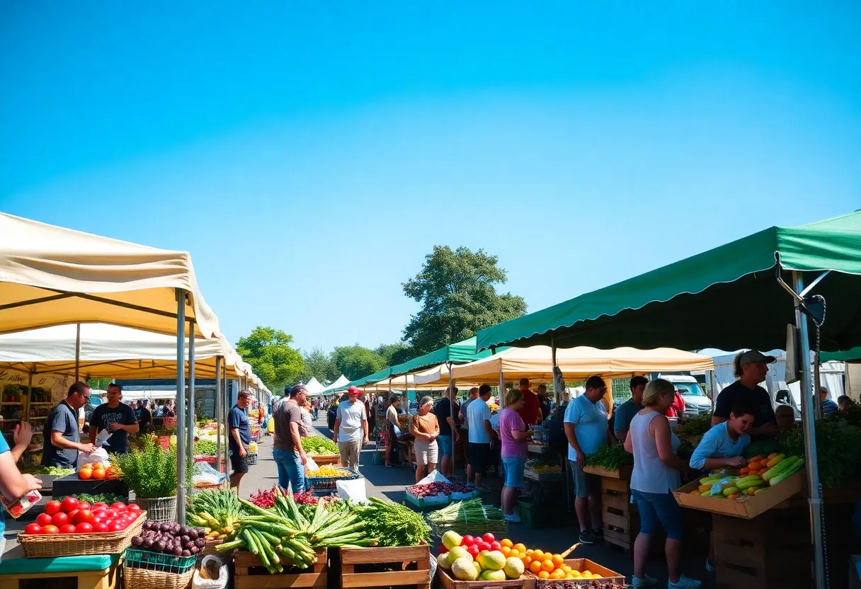 Overview of Hub City Farmers Market with local vendors and fresh produce