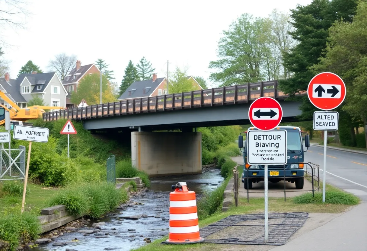 Bridge in Boiling Springs under repair with detour signs