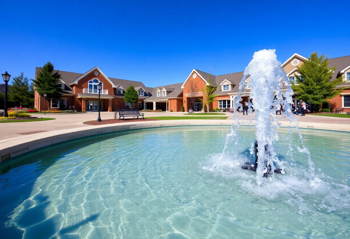 A serene view of Brookside Village, indicating safe drinking water.