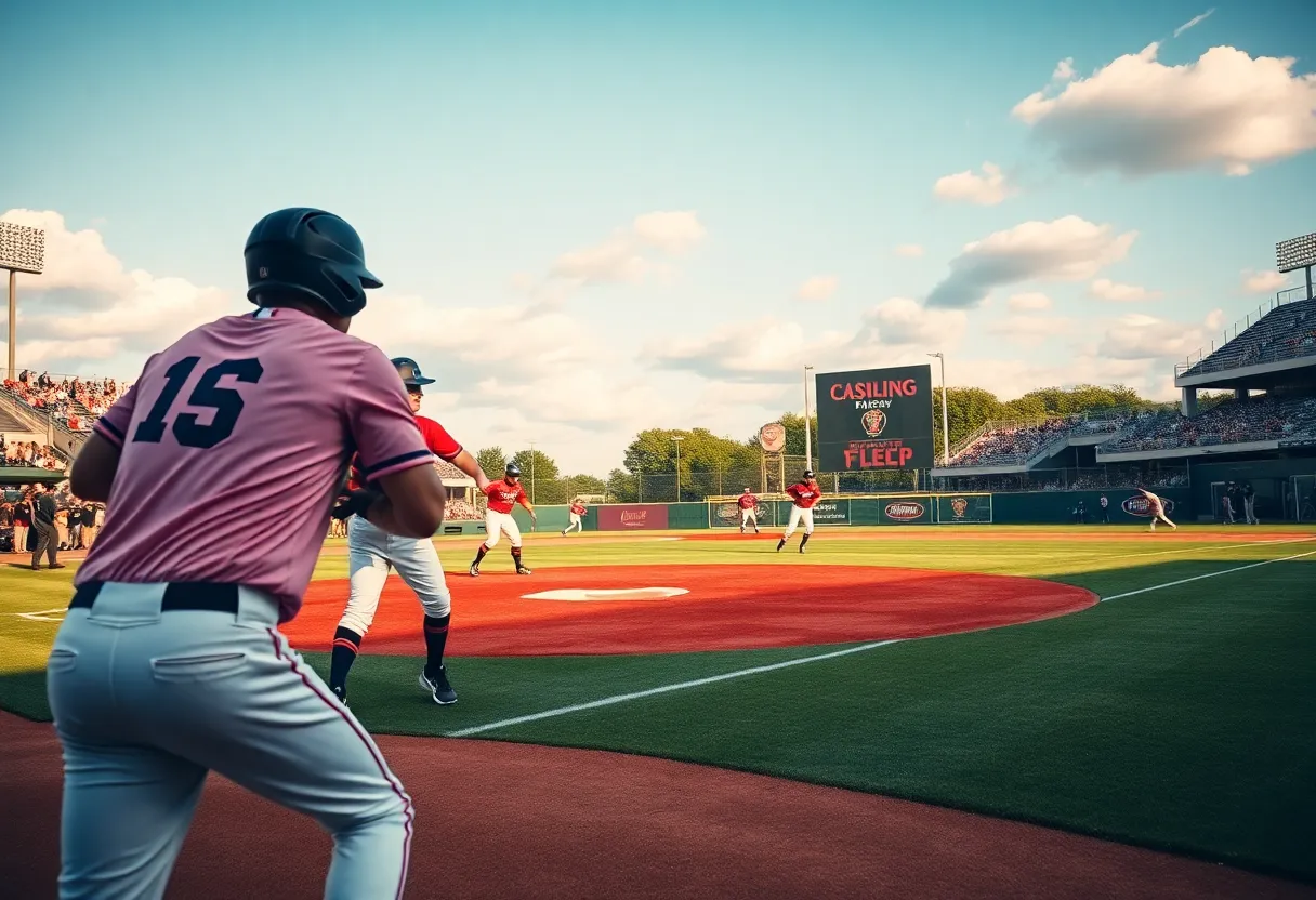 Players in action during a college baseball game