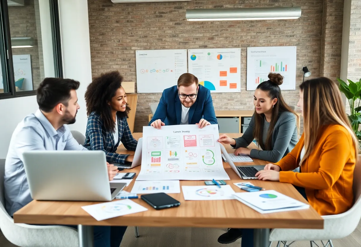 Marketers optimizing a content strategy in a digital workspace