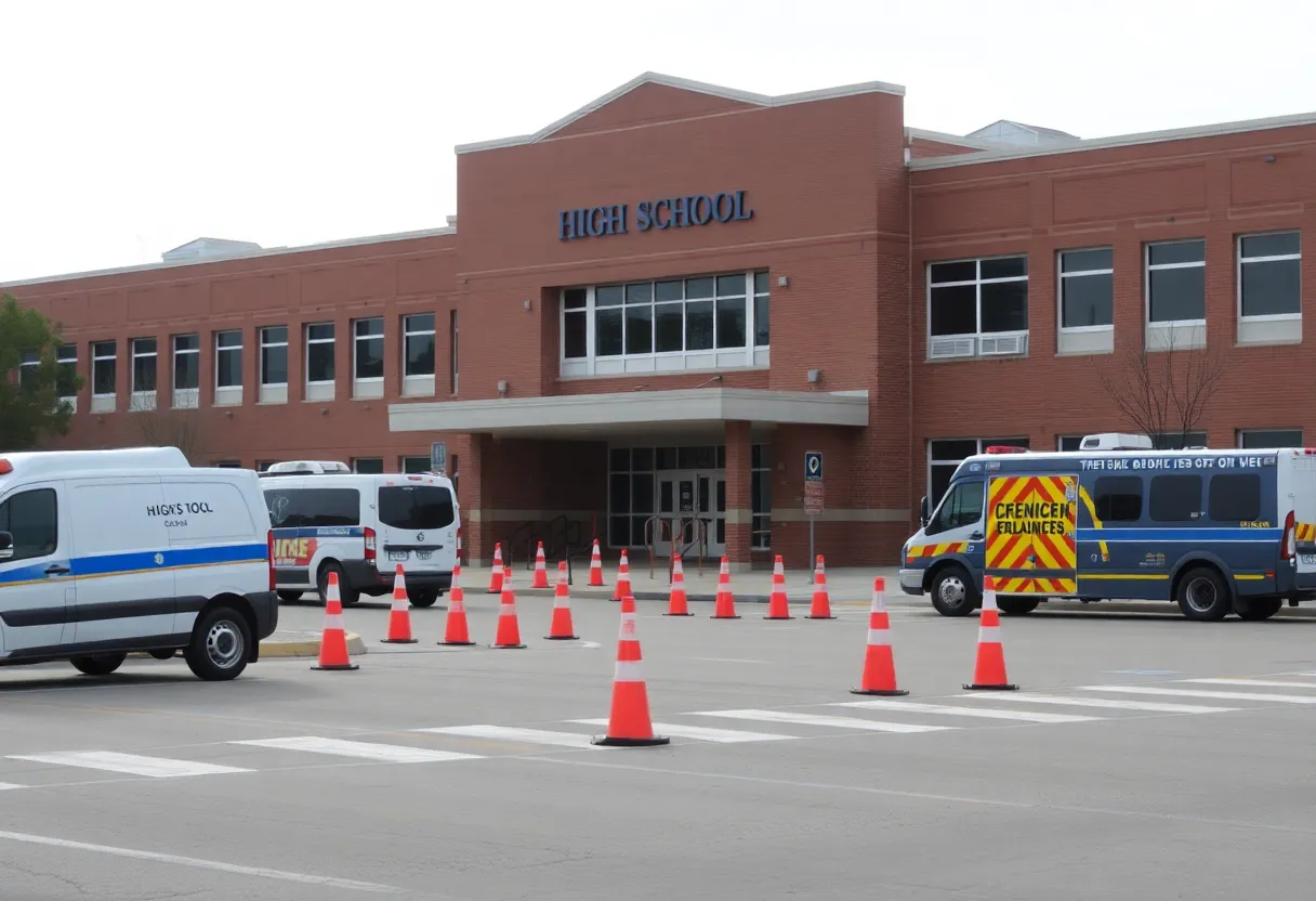 Traffic incident at Dorman High School with emergency vehicles