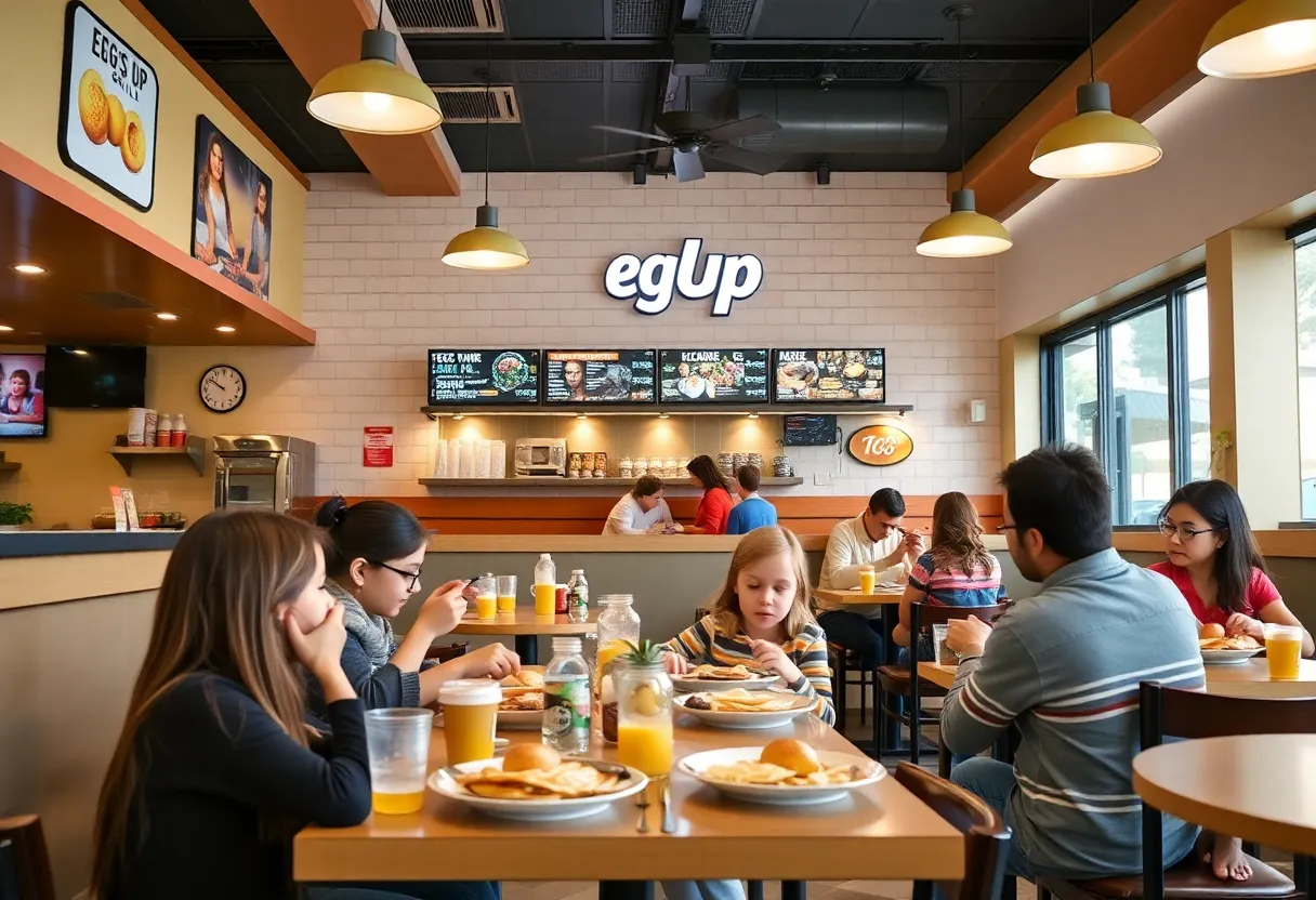 Interior of Eggs Up Grill restaurant in Kingsport with guests enjoying breakfast