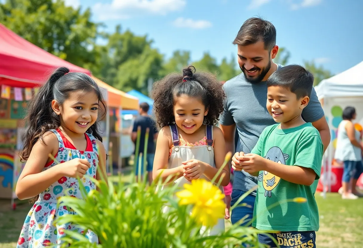 Families participating in outdoor activities at a Greenville event