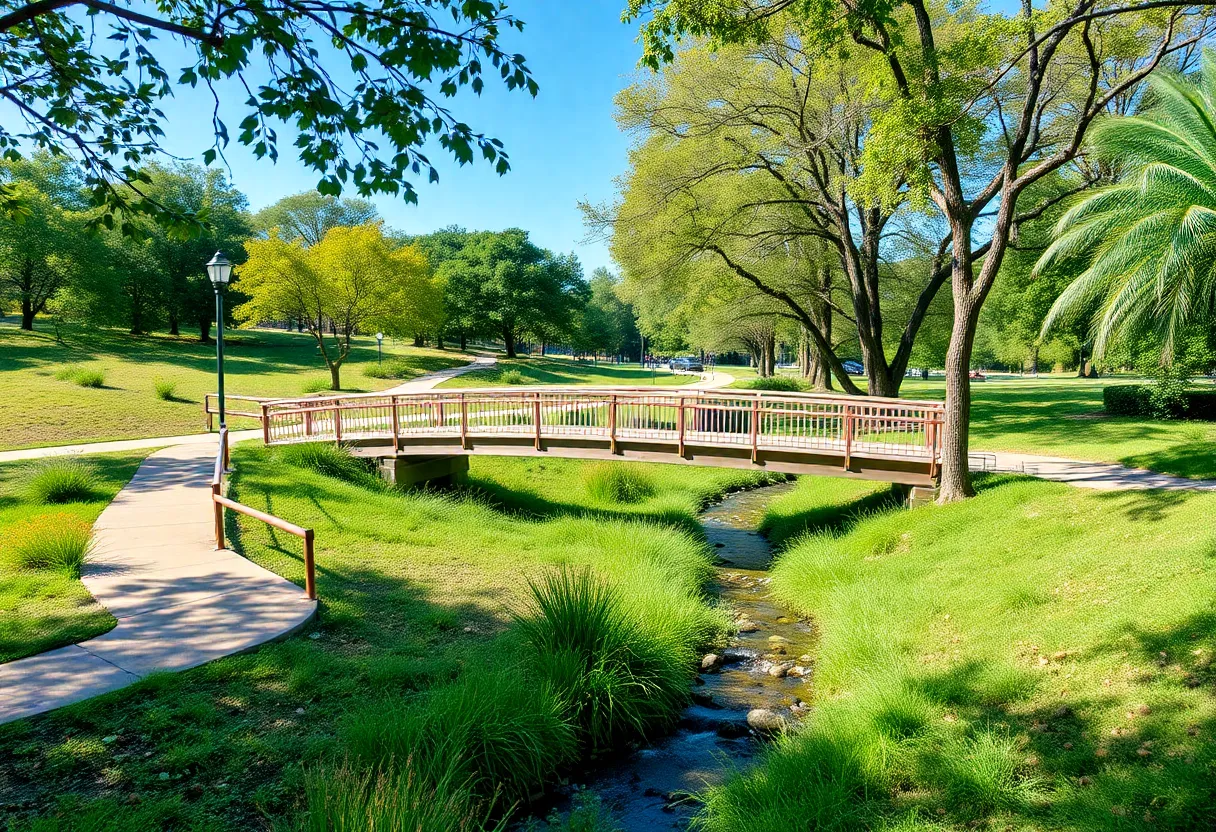 The landscape of Glendale Nature Park showing hiking trails and a scenic creek.