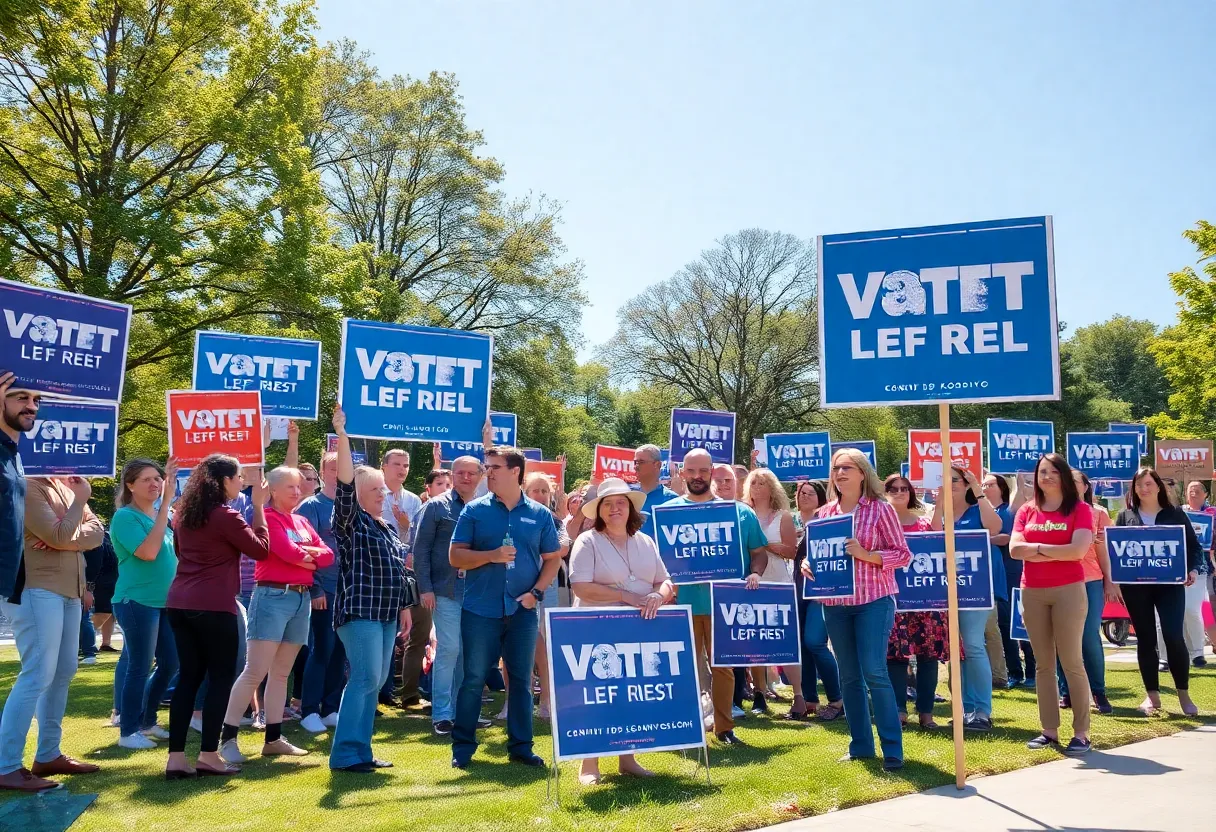 Supporters gathering at a political rally for a Senate campaign.