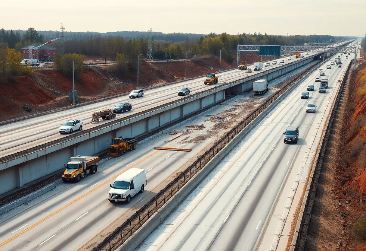 Construction work on Interstate 85 widening in Spartanburg
