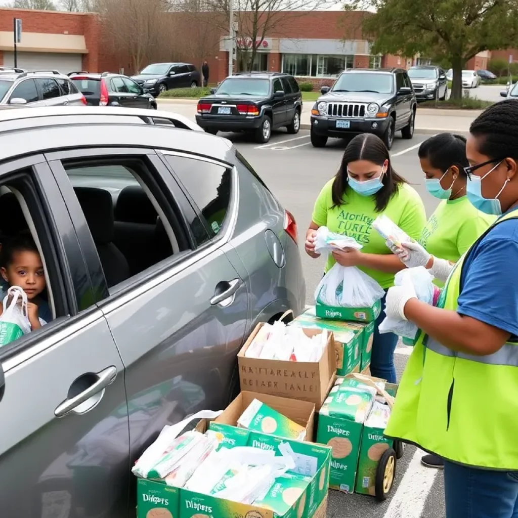 Families receiving diapers at Laurens drive-thru event