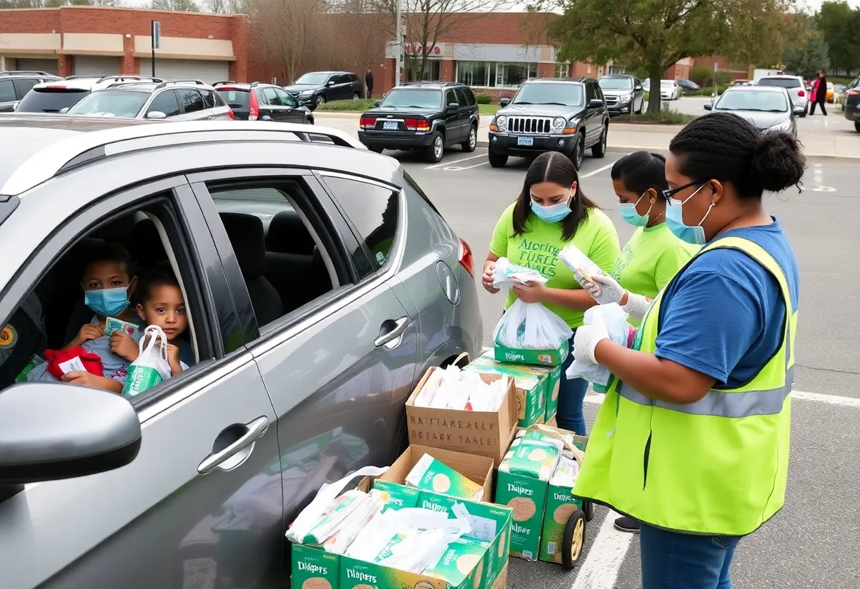 Families receiving diapers at Laurens drive-thru event
