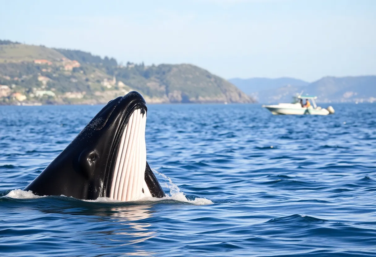 Minke whale near a motorboat in Barnegat Bay