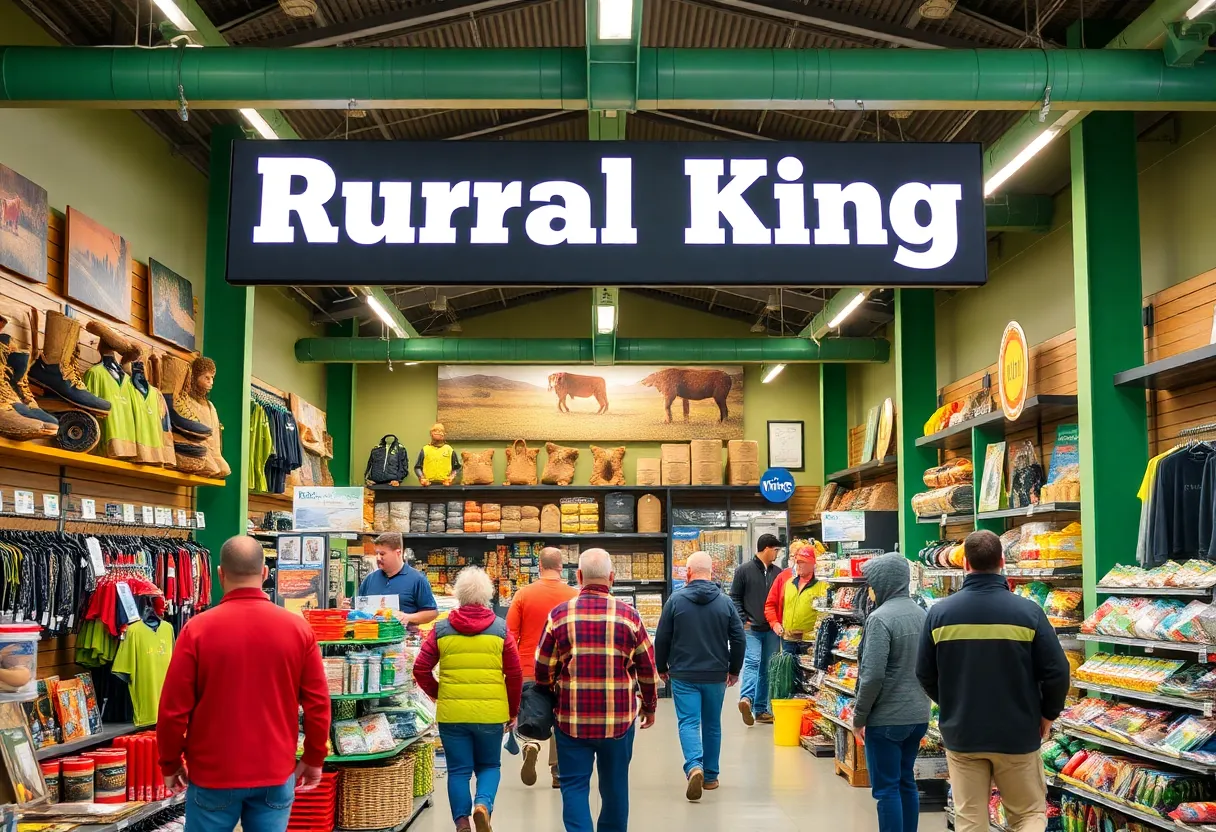 Inside view of Rural King store showcasing various agricultural and outdoor products.