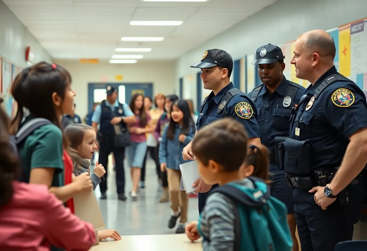 School resource officer engaging with students