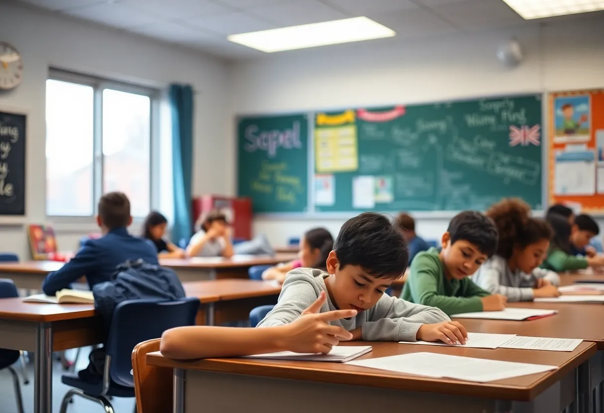 Classroom with students and school resource officer fostering a safe educational environment