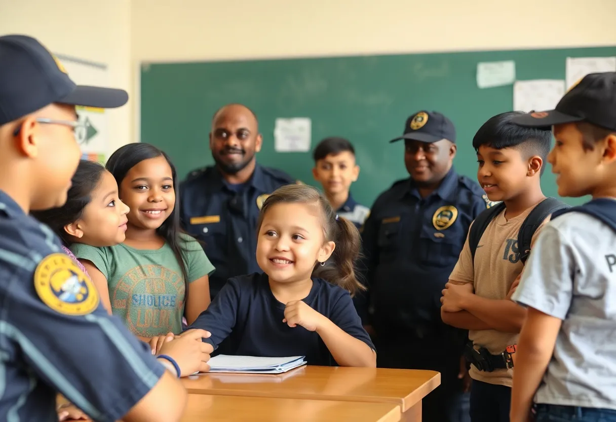 School resource officers engaging with students in a classroom