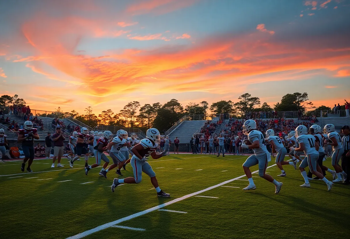 Players in action during South Carolina high school football season kickoff