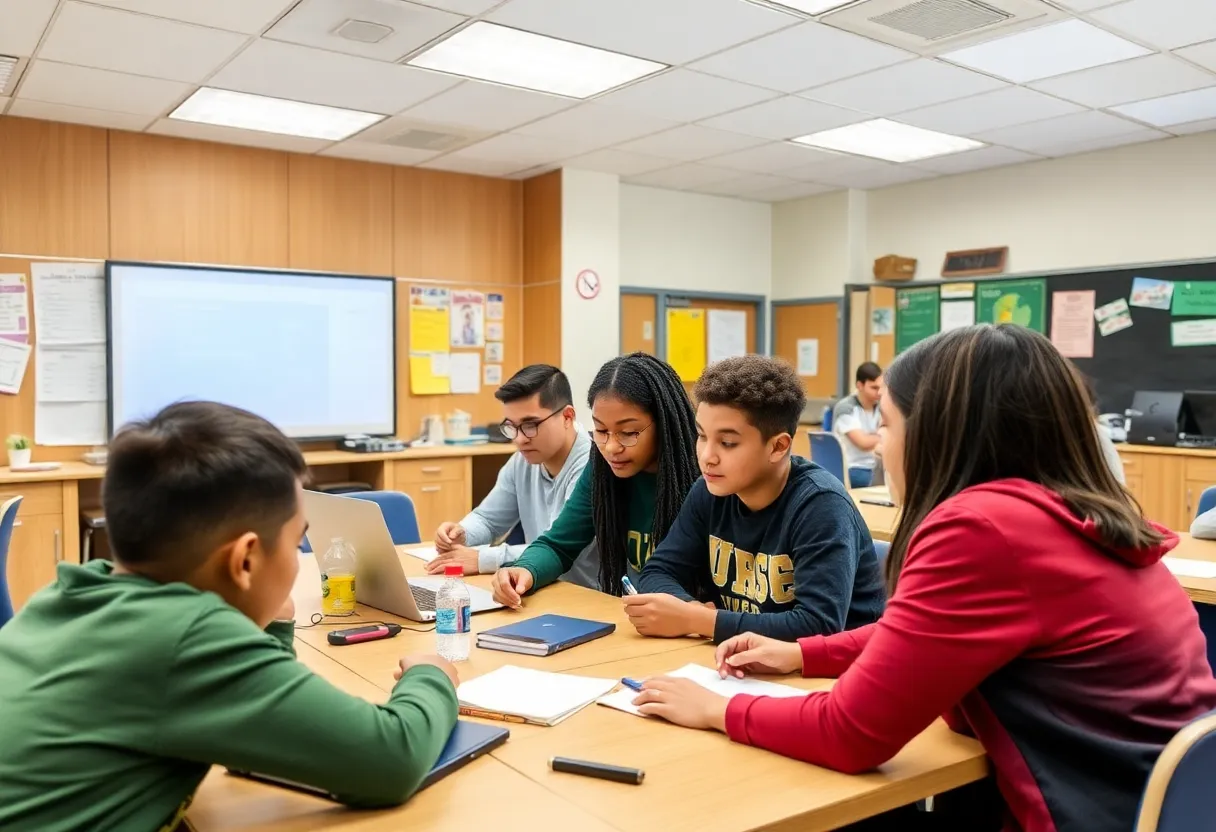 Students in a collaborative classroom environment at Spartanburg High School