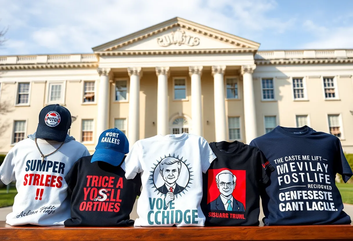 Merchandise designed to critique Spartanburg Sheriff's spending, featuring humorous slogans.