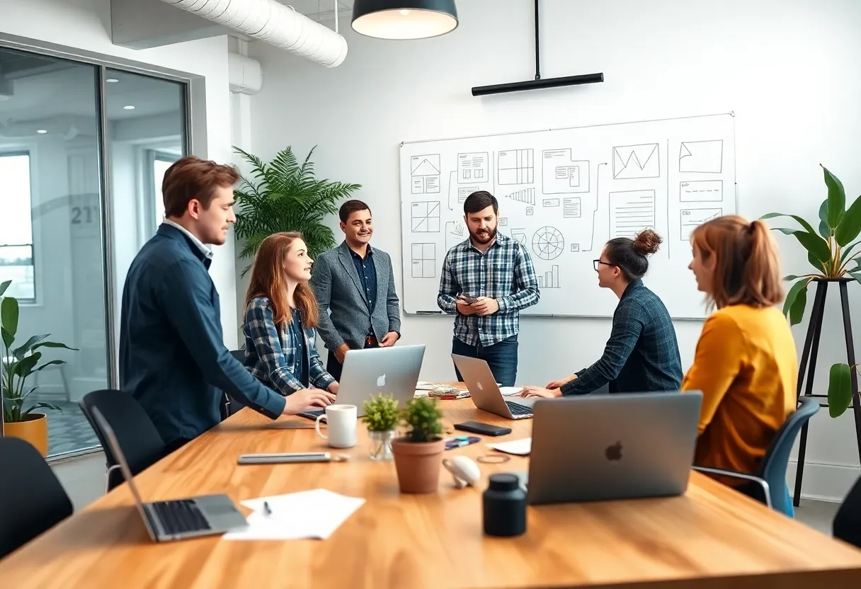 Team collaborating on UX design for digital marketing strategies