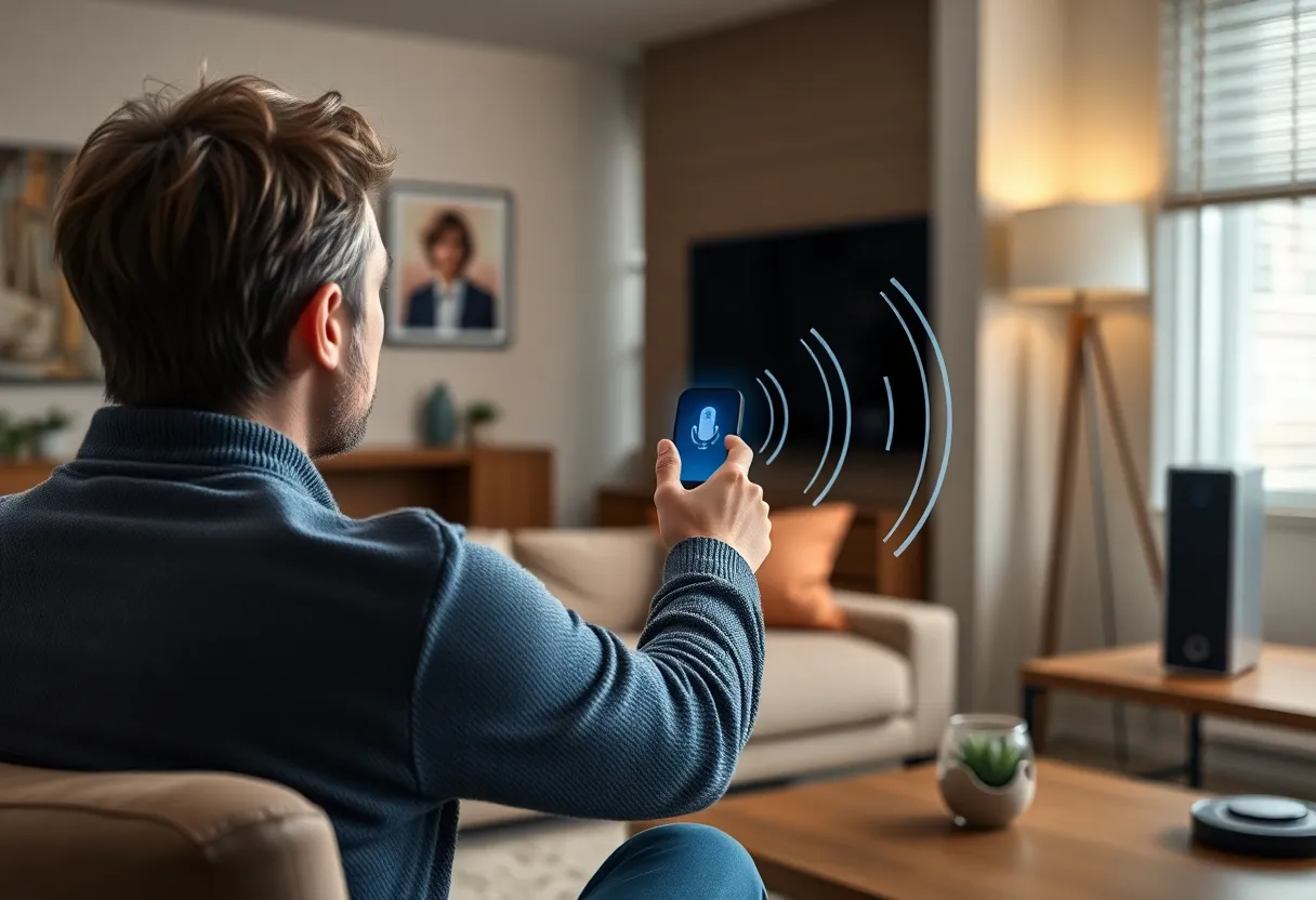 A smart speaker being used for voice search