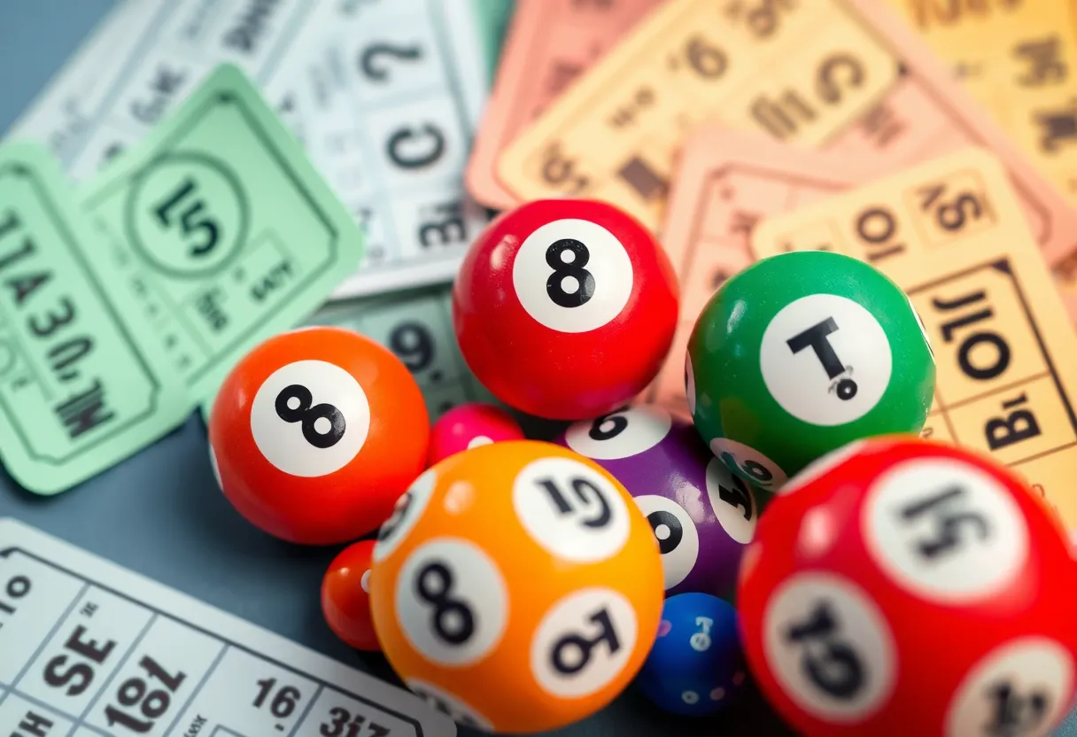 Vibrant illustration of lottery tickets and balls.