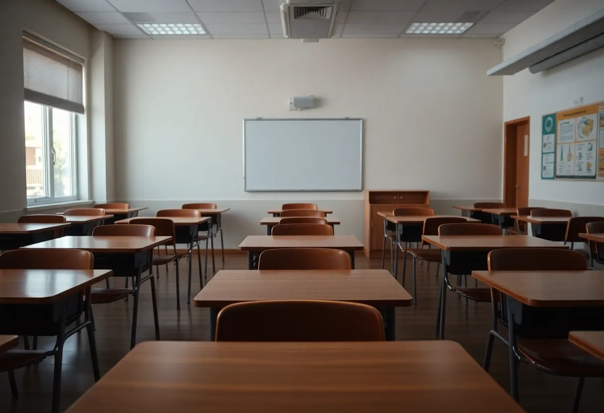 Empty classroom symbolizing concerns over teacher misconduct