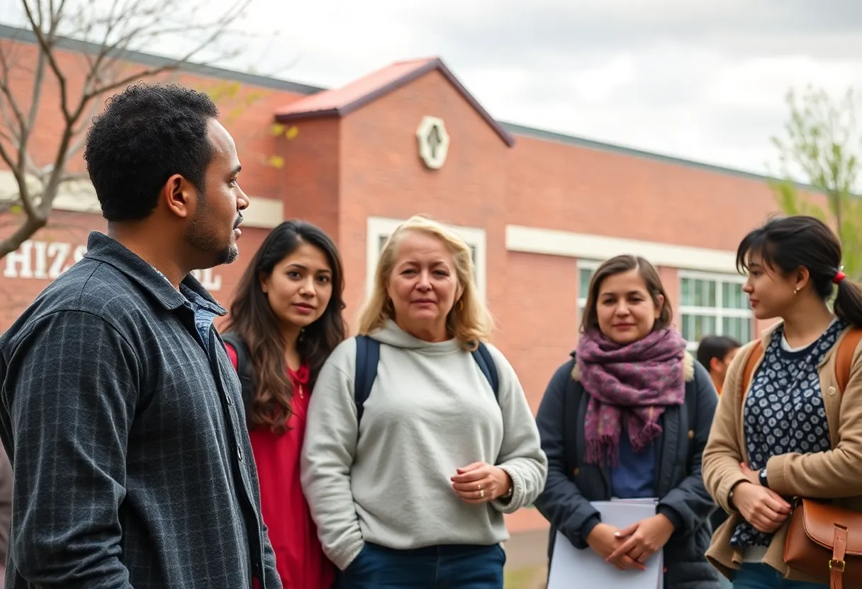 Community members discussing student safety at a high school