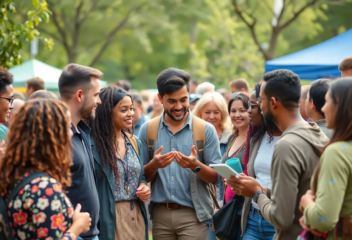 Diverse community members engaging in a collaborative outdoor event