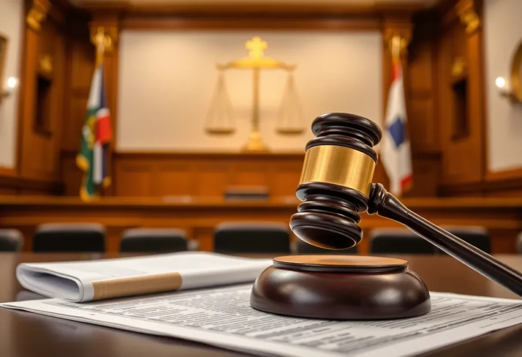 A courtroom scene symbolizing a legal case