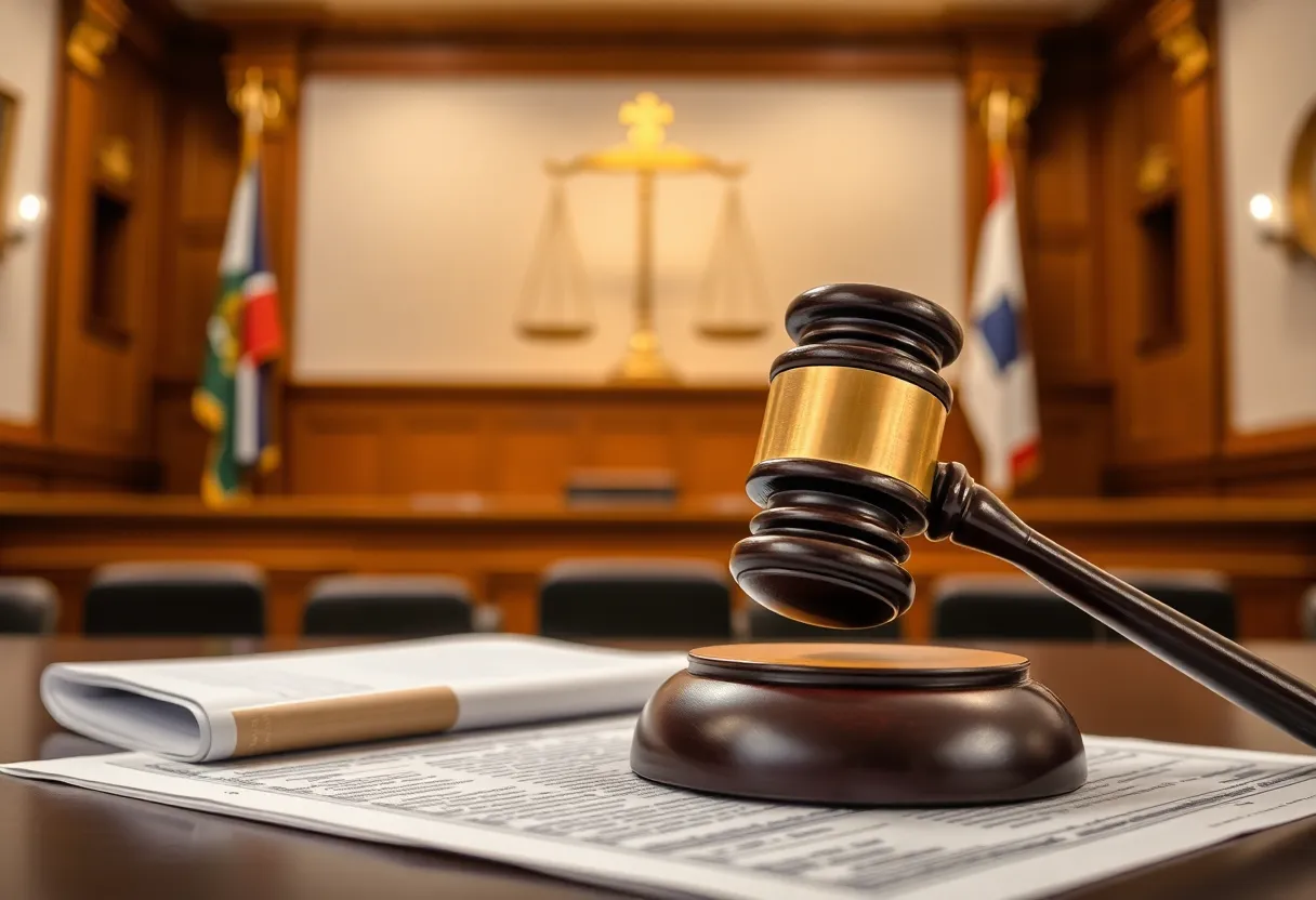 A courtroom scene symbolizing a legal case