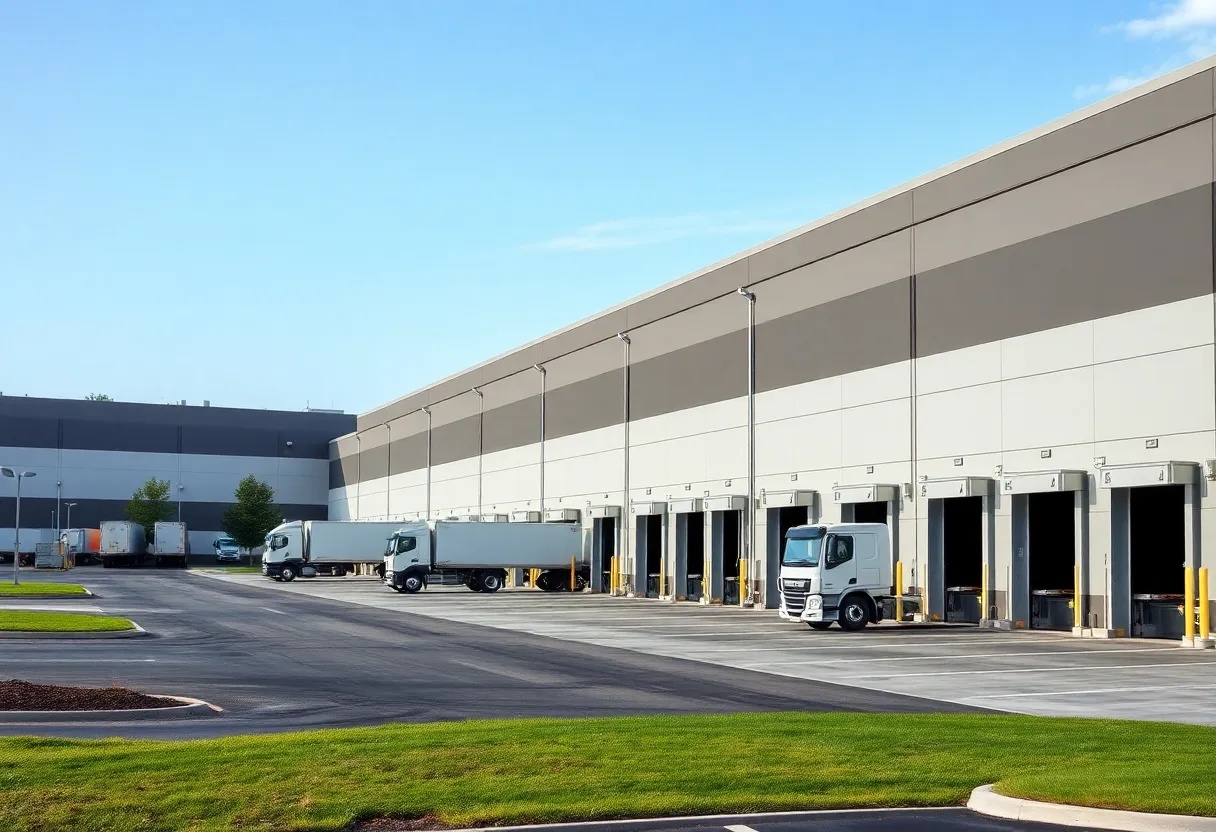 Cubes at Inland Woods industrial facility with loading docks and trucks