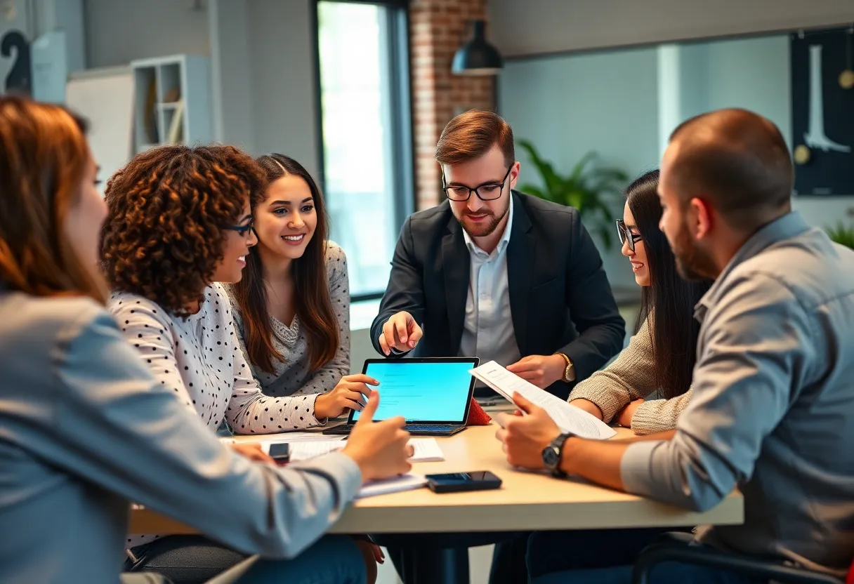 A team brainstorming storytelling techniques for digital marketing