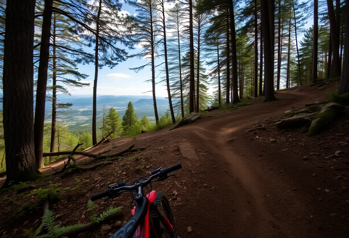 Rugged dirt bike trail in a forested area