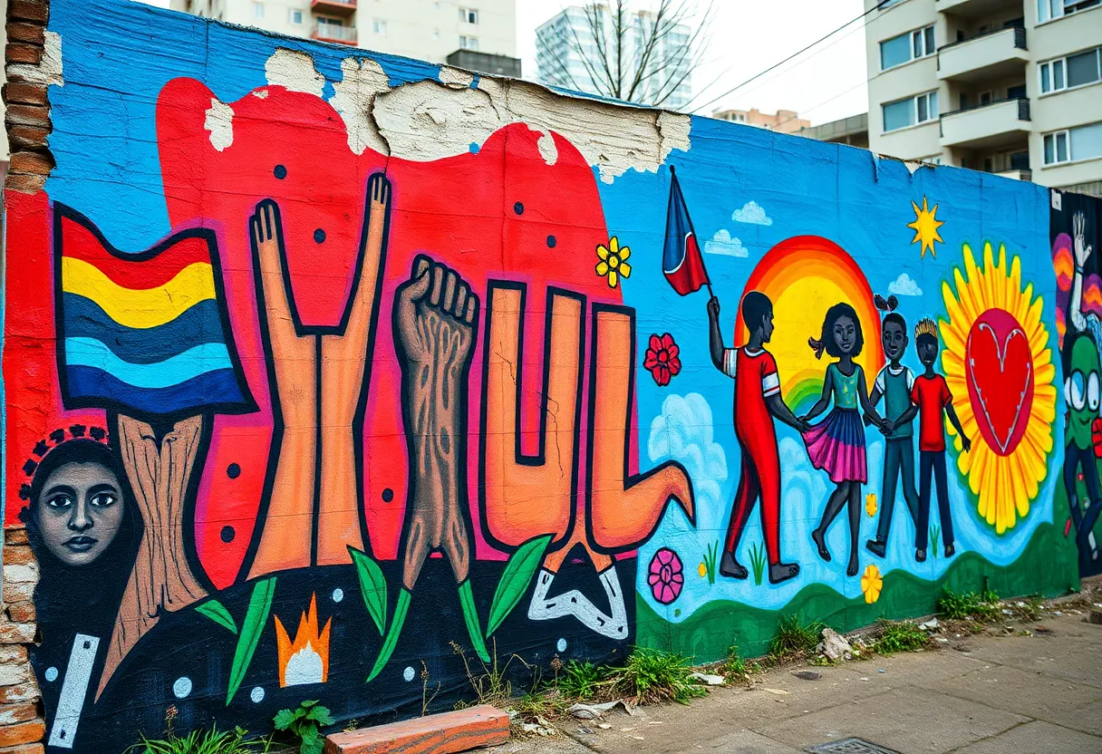 Fading Black Lives Matter mural on a city street in Spartanburg