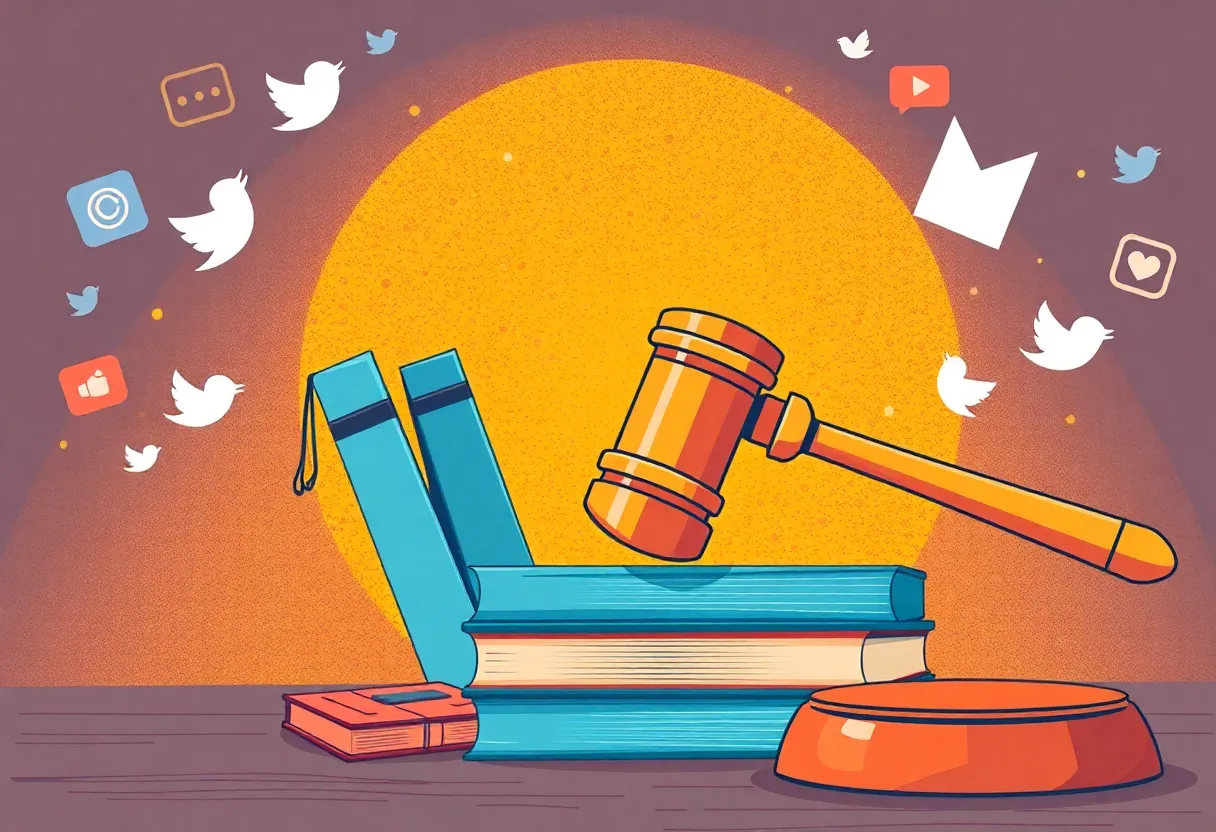 Conceptual image representing freedom of speech in education with a gavel and books.