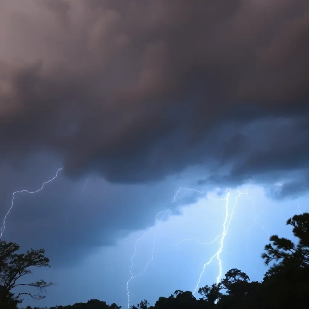 A severe thunderstorm cloud formation in South Carolina