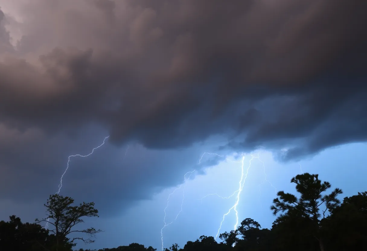 A severe thunderstorm cloud formation in South Carolina