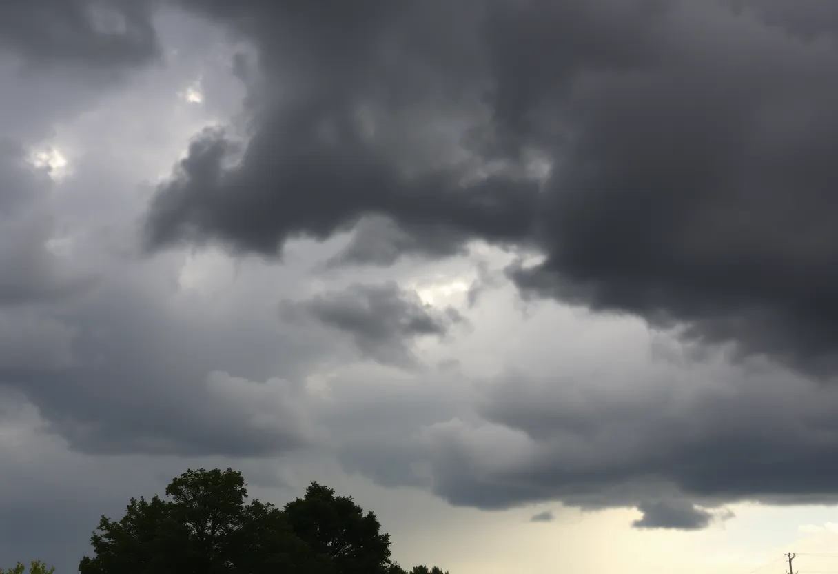 Dark storm clouds and strong winds ahead of a thunderstorm