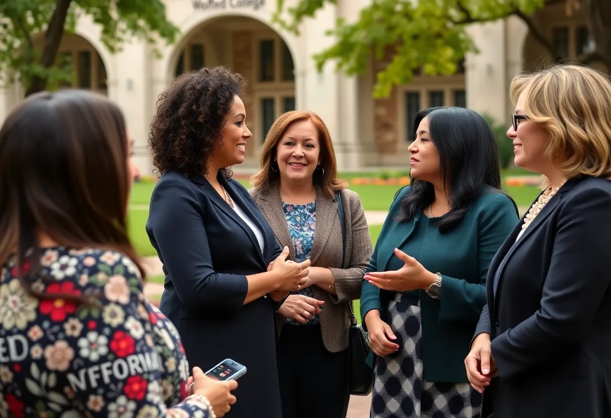 A group of women discussing politics at Wofford College