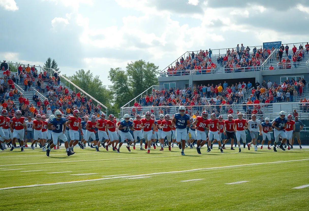 Football players in action during a high school game