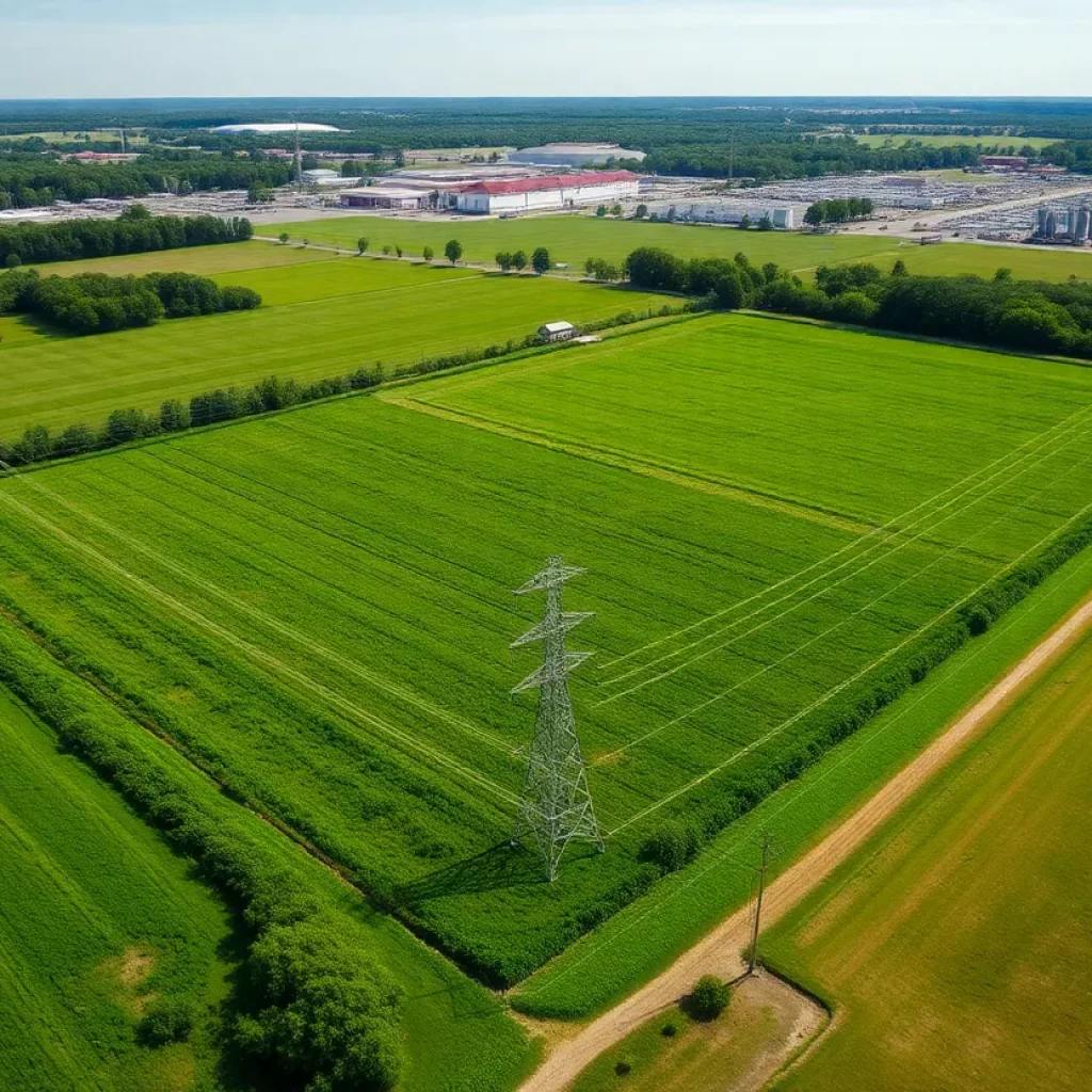Aerial view of a land parcel in Spartanburg with industrial elements