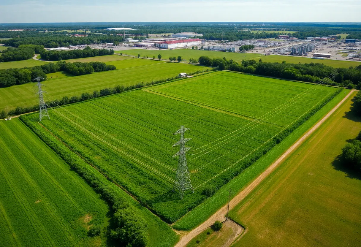 Aerial view of a land parcel in Spartanburg with industrial elements