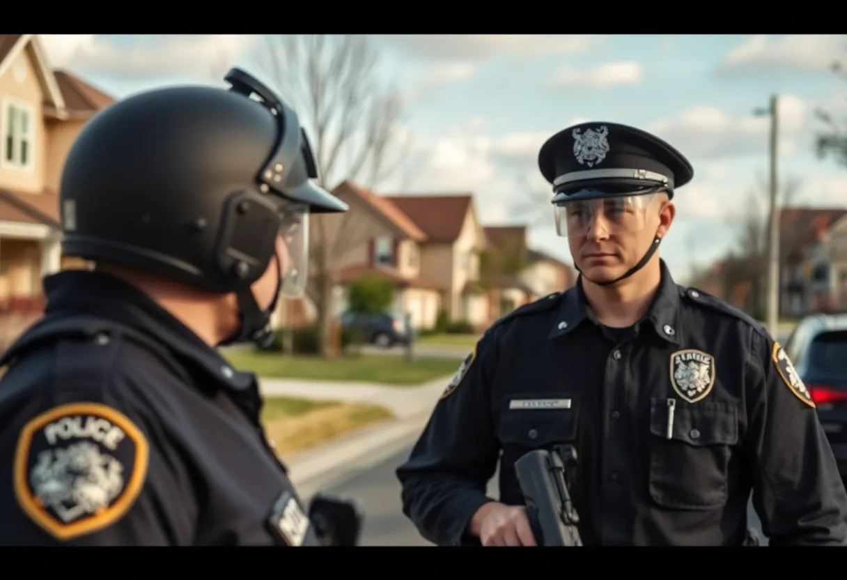 Abstract representation of law enforcement in a suburban area.